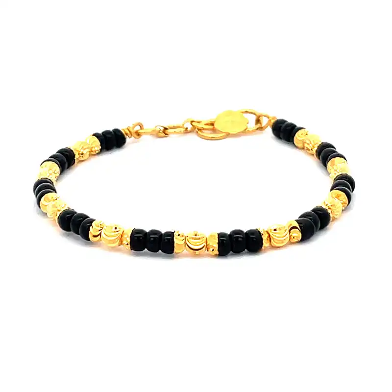 22K Yellow Gold and Black Beaded Baby Bangle Set of 2